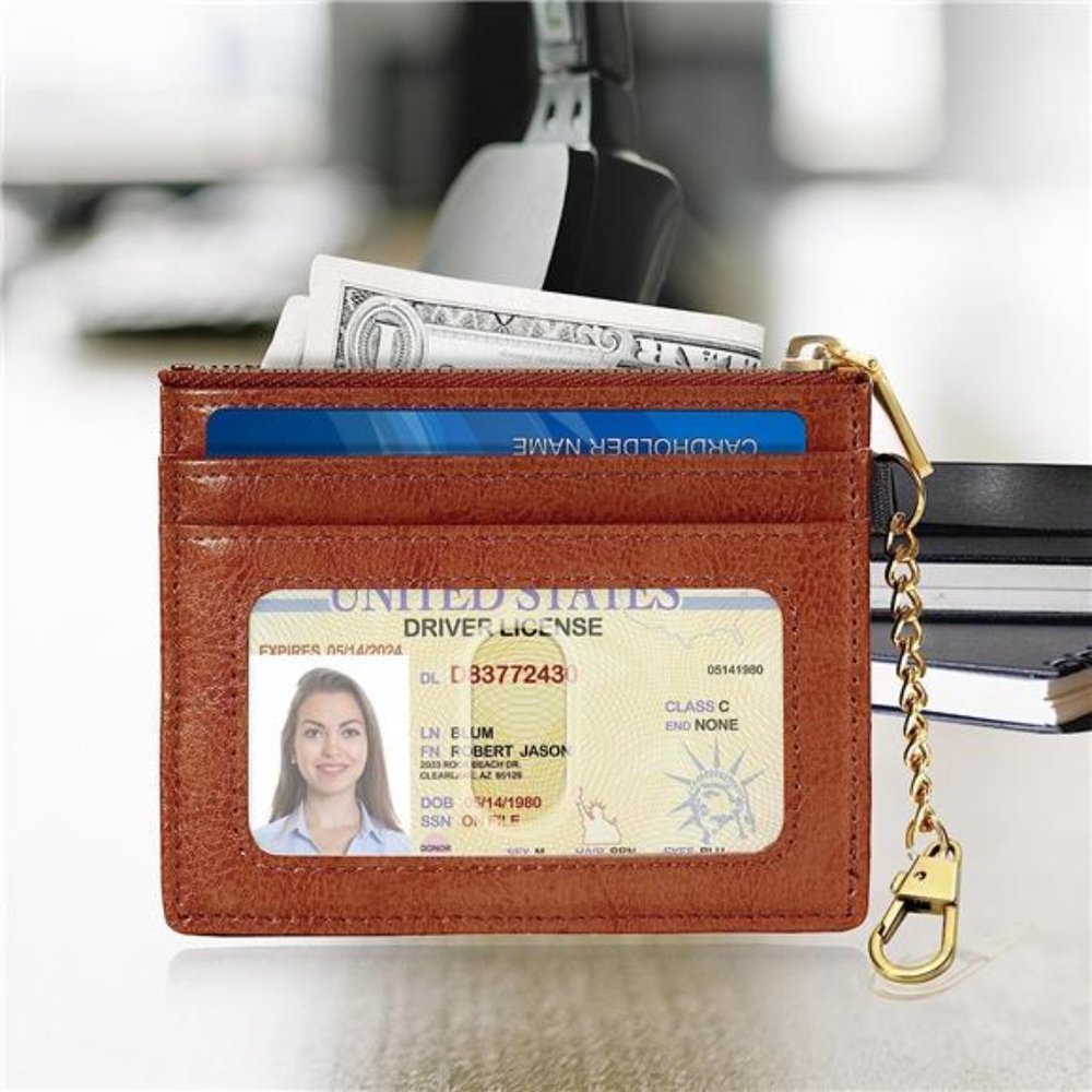 Tan Wallet Card Holder Keychain Wallet for Women - Picture 3 of 6